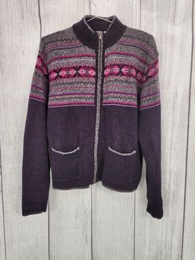 Women's Zip-Front Purple Patterned Sweater